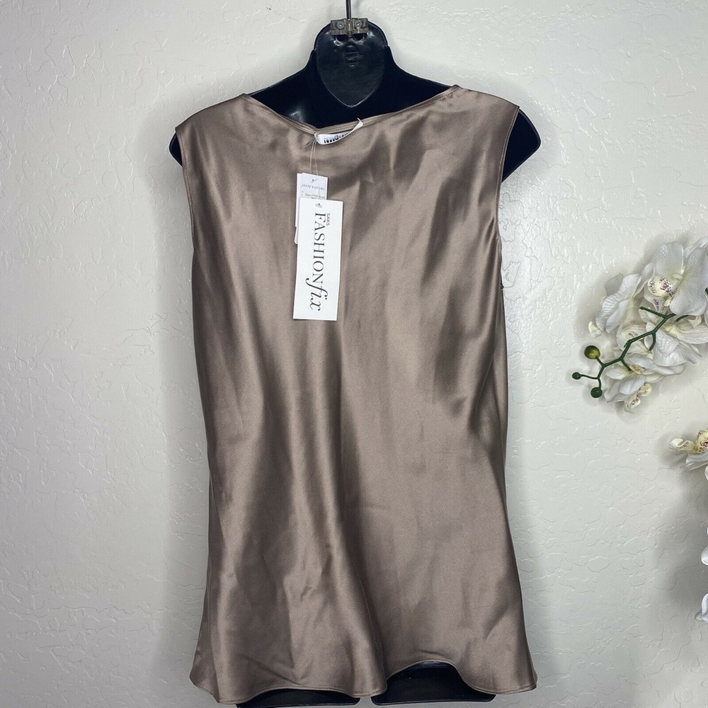 Josie Natori Amalia Tank Cowl Neck 100% Silk M Mocha Tank Top - Picture 2 of 4